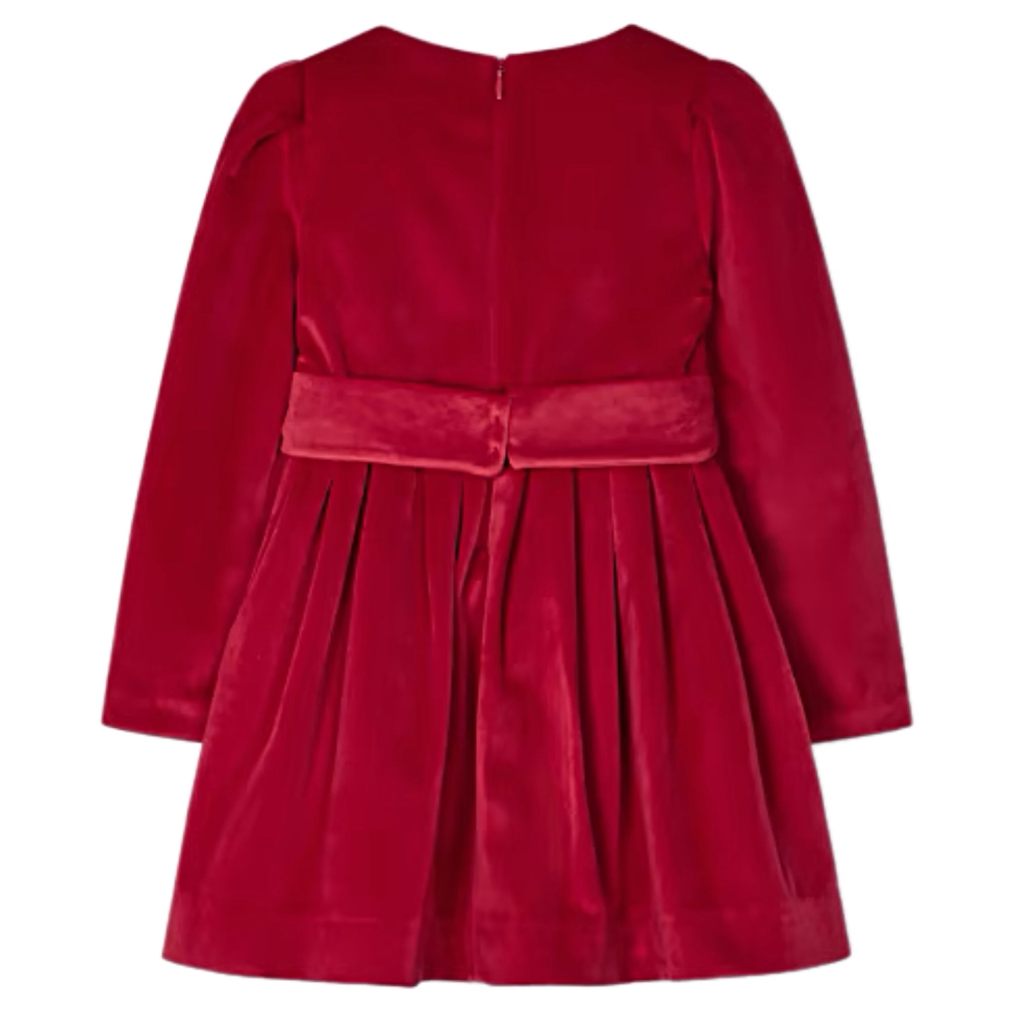 RED BELTED VELVET DRESS