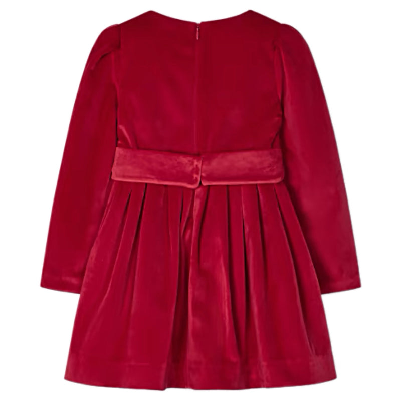 RED BELTED VELVET DRESS