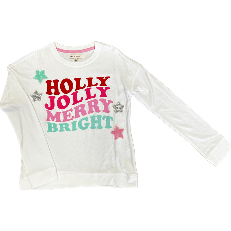 TWEEN HOLLY JOLLY MERRY BRIGHT HOLIDAY GRAPHIC TEE