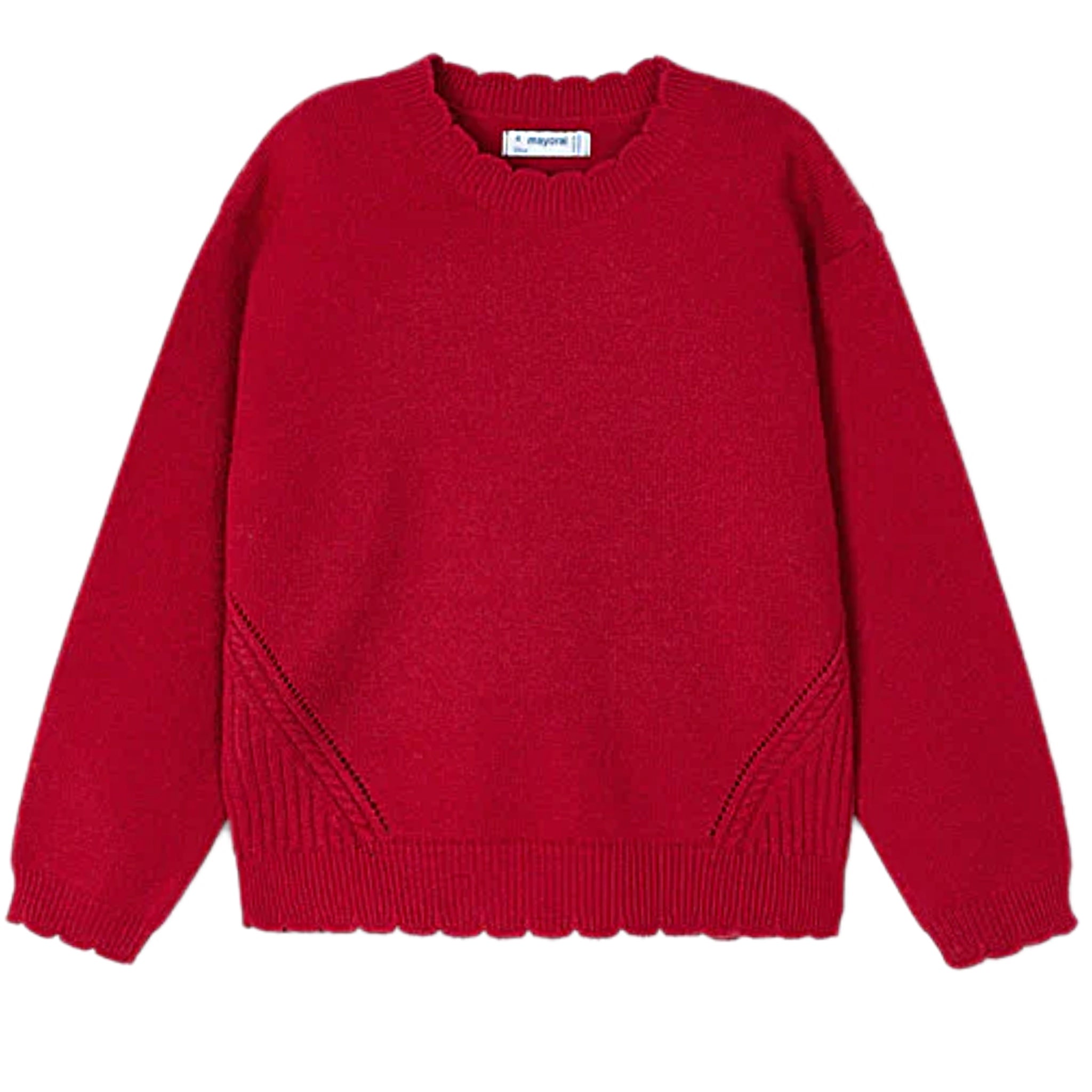 GIRLS RED SCALLOP EDGE SWEATER