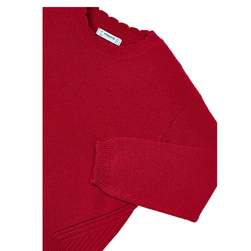 GIRLS RED SCALLOP EDGE SWEATER