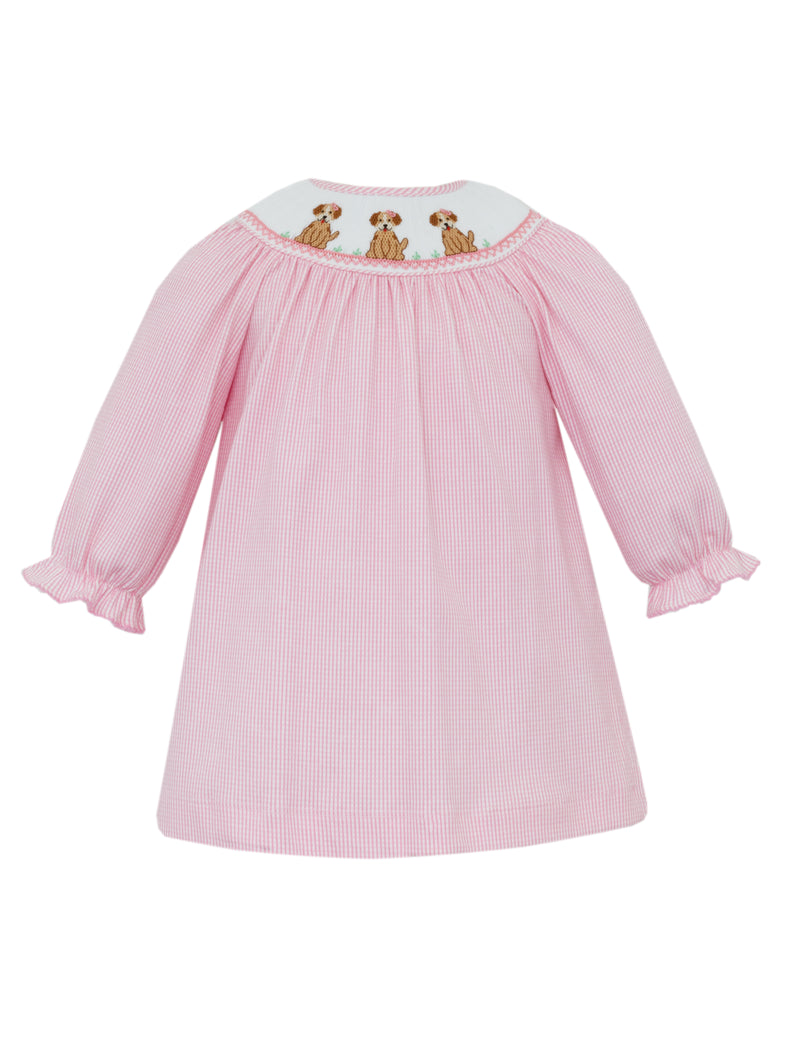 PUPPIES PINK KNIT CHECK BISHOP DRESS