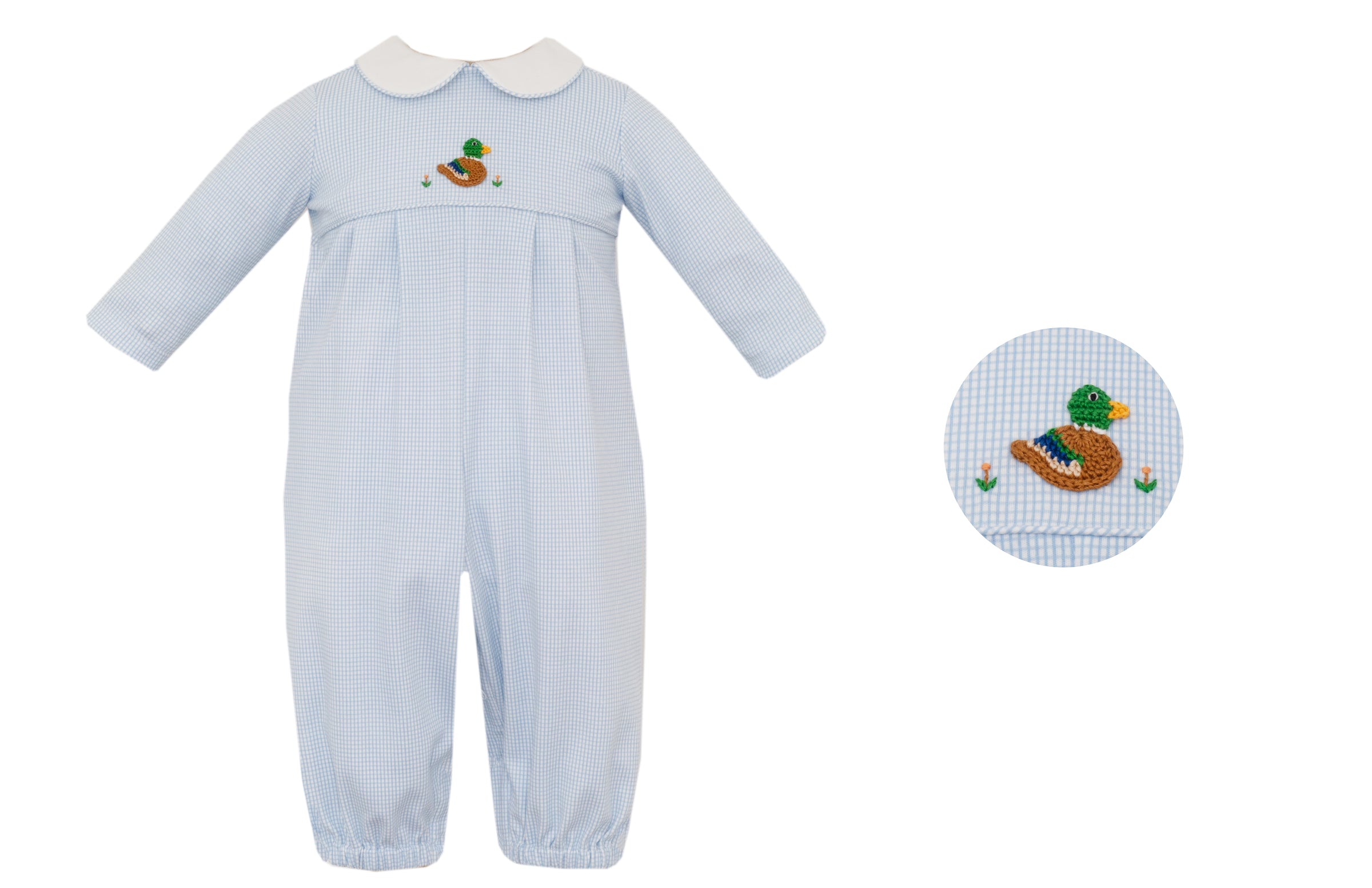 MALLARD DUCK BLUE CHECK BOY ROMPER