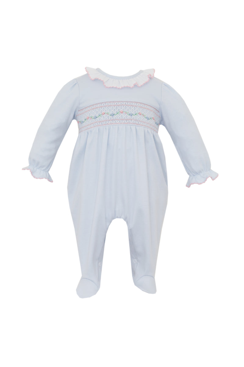 LIGHT BLUE KNIT GIRL'S LONG FOOTIE
