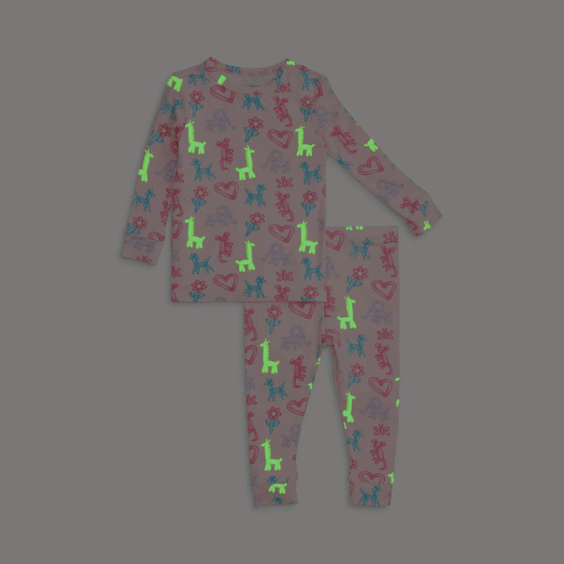 (PINK PARTY ANIMALS GLOE IN THE DARK MODAL MAGNETIC L/S PAJAMA SET