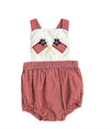 FLAGS EMBROIDERED RED CHECK SUNSUIT