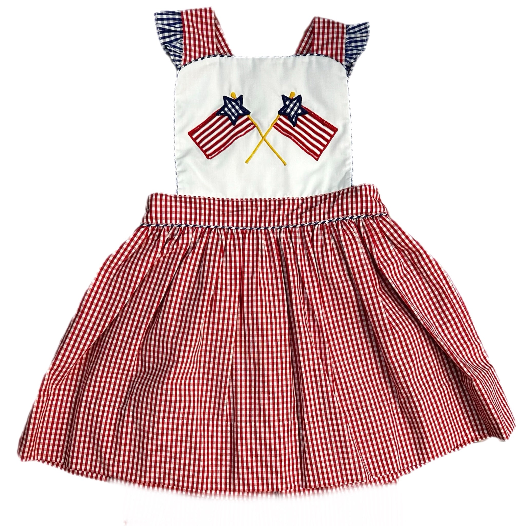 FLAGS EMBROIDERED RED CHECK DRESS