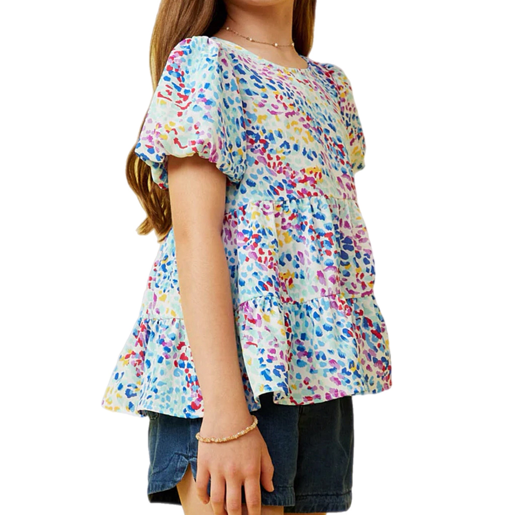 ABSTRACT MULTI COLOR DOT TOP - BLUE MIX