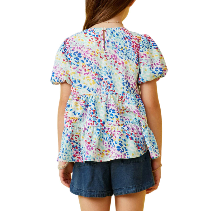 ABSTRACT MULTI COLOR DOT TOP - BLUE MIX
