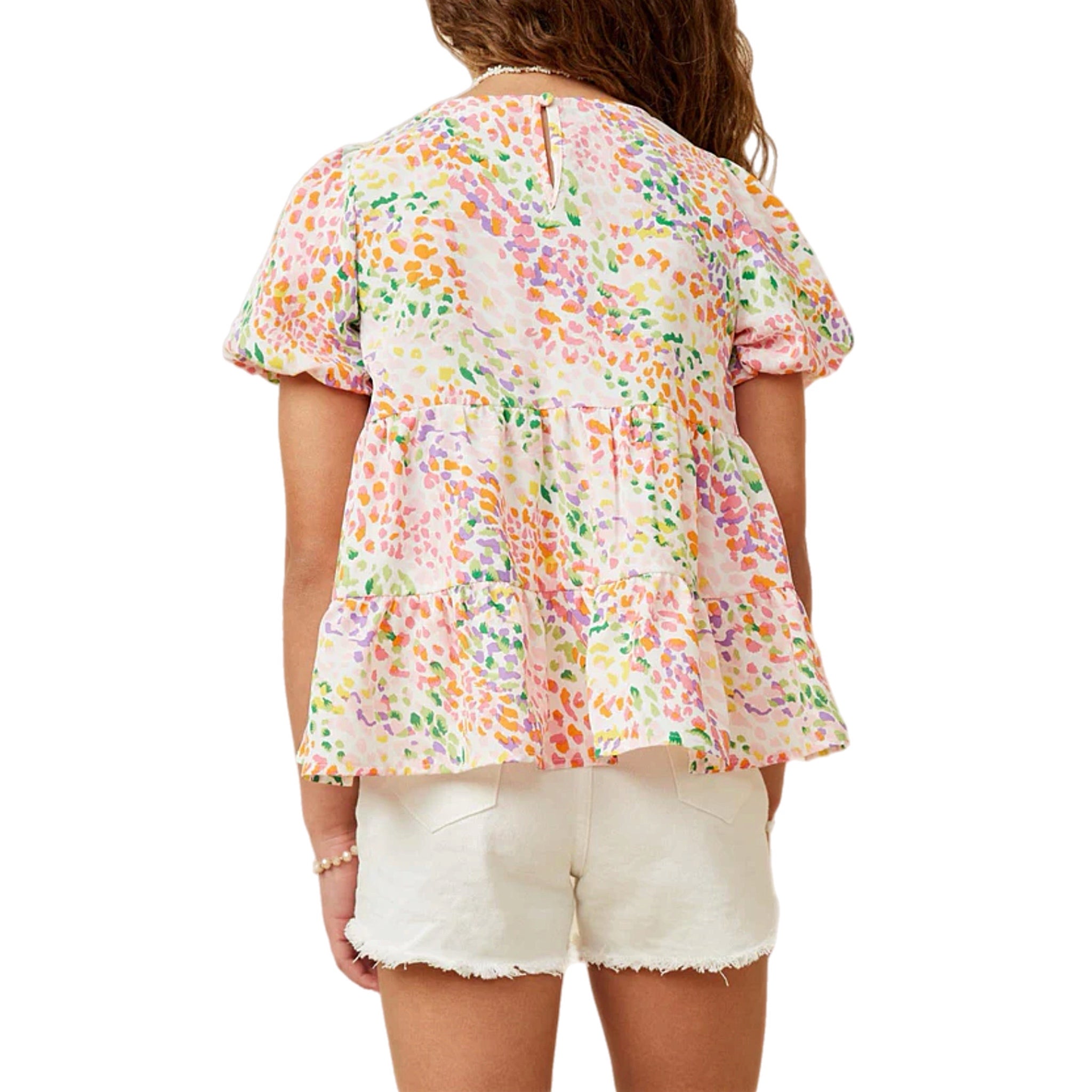 ABSTRACT MULTI COLOR DOT TOP - PINK MIX