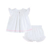 WHITE AND PINK CROSS SMOCKED DRESS AND BLOOMER SET