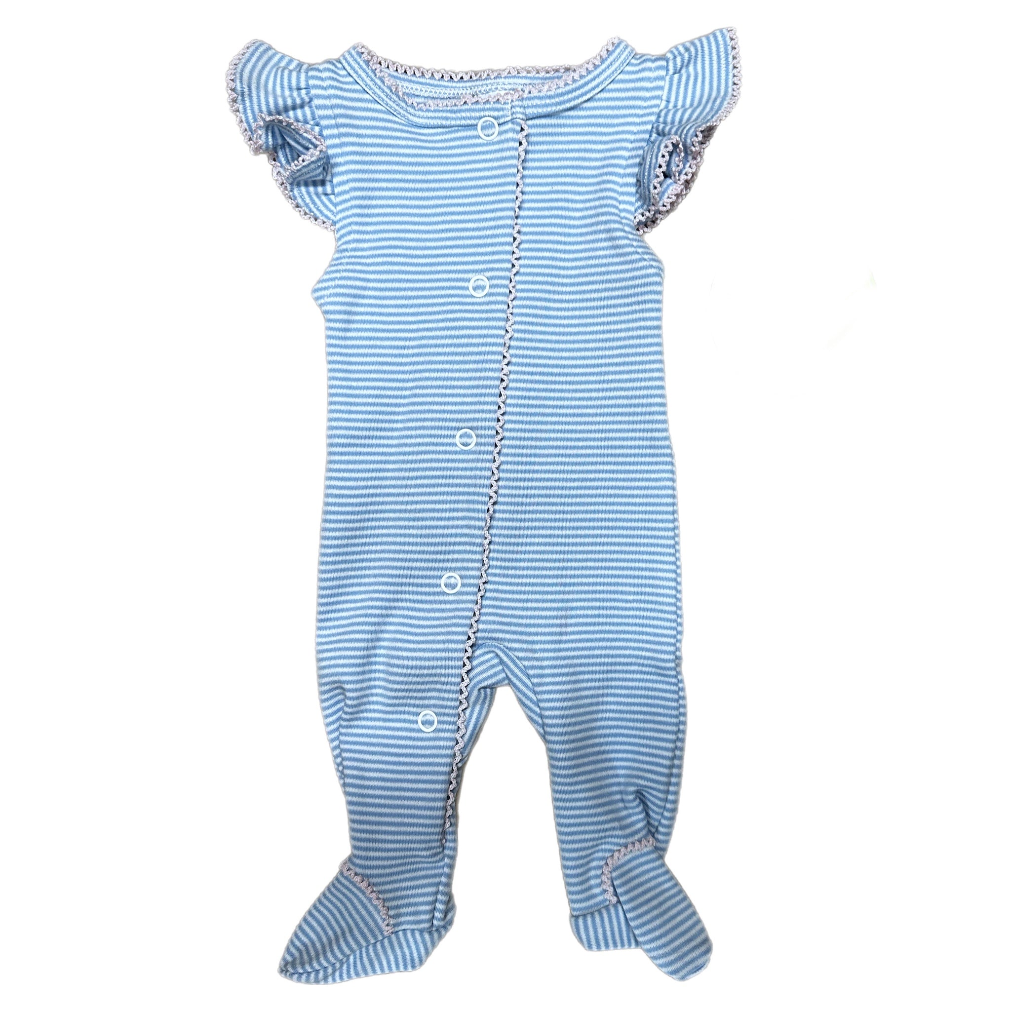 DOVER ANGEL SLEEVE FOOTIE - LIGHT BLUE BITTY STRIPE