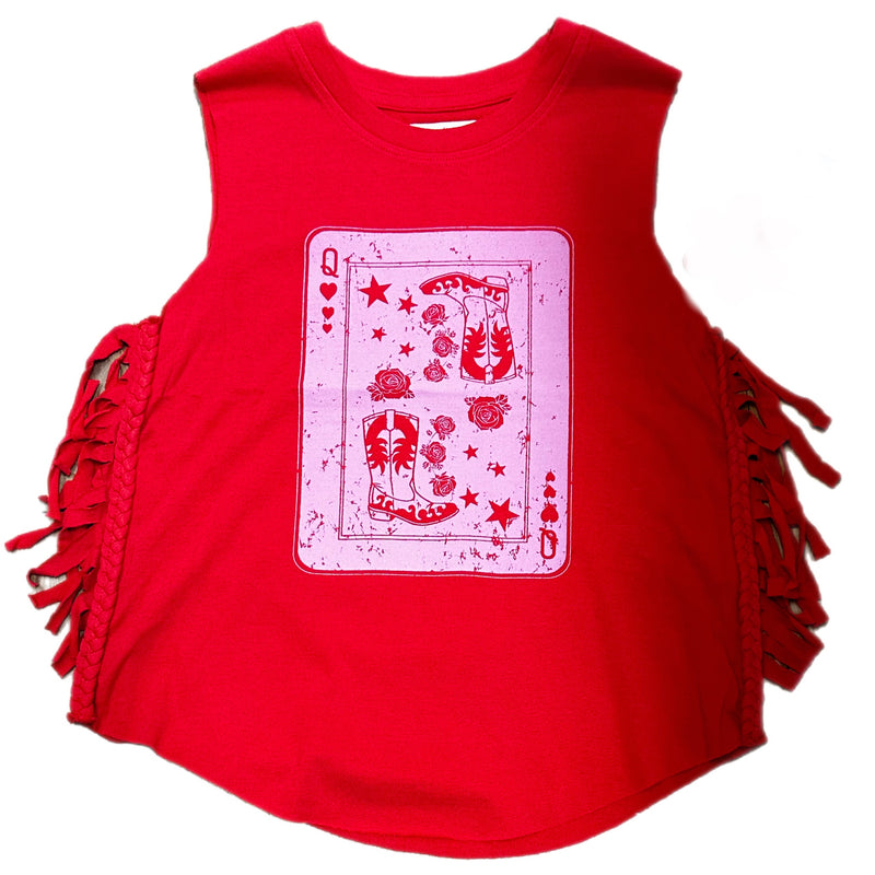 TWEEN WESTERN QUEEN PLAYING CARD FRINGE TANK