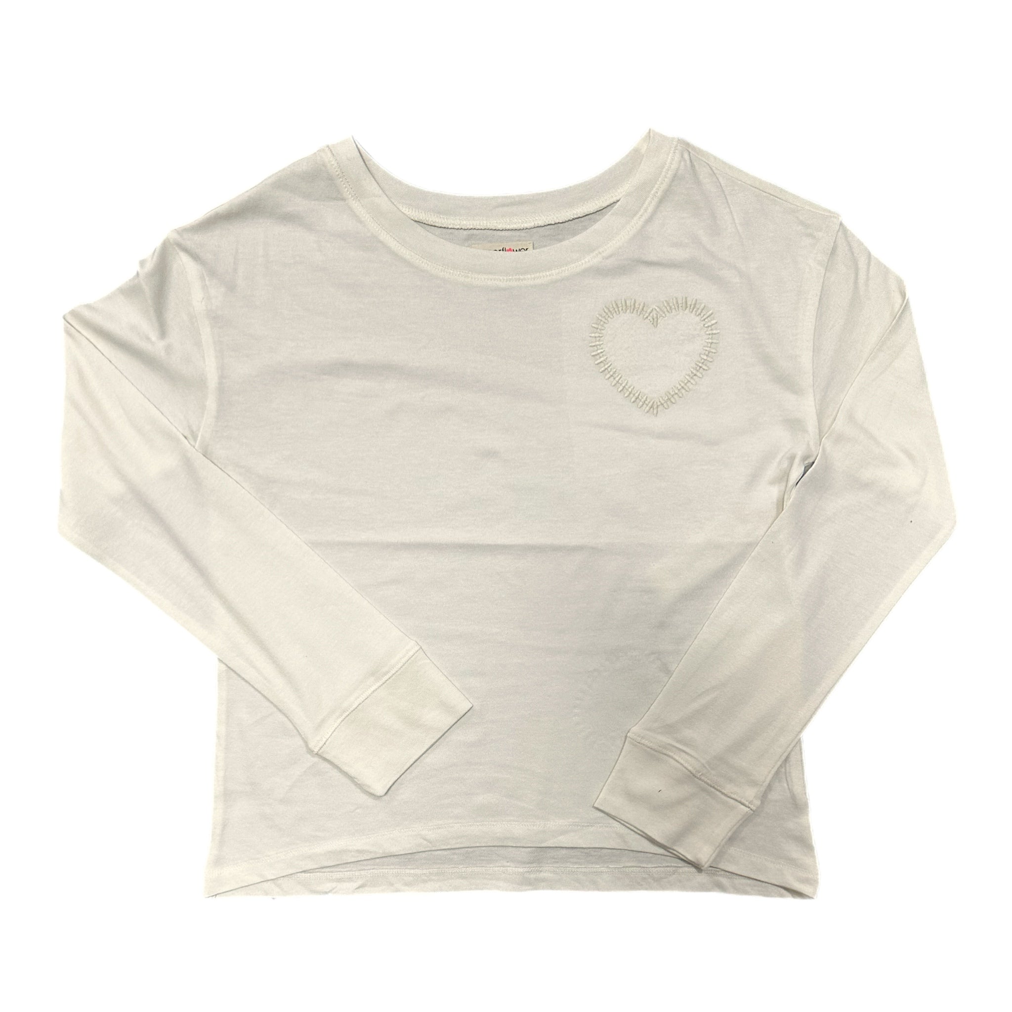 CREAM LONG SLEEVE HEART APPLIQUE TOP
