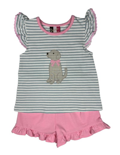 PUPPY APPLIQUE ANGEL SLEEVE SHORT SET