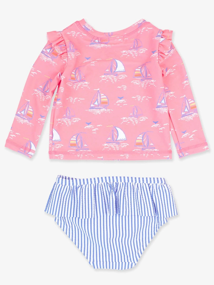 SKIRTED FLUTTER LONG SLEEVE RASH GUARD BIKINI