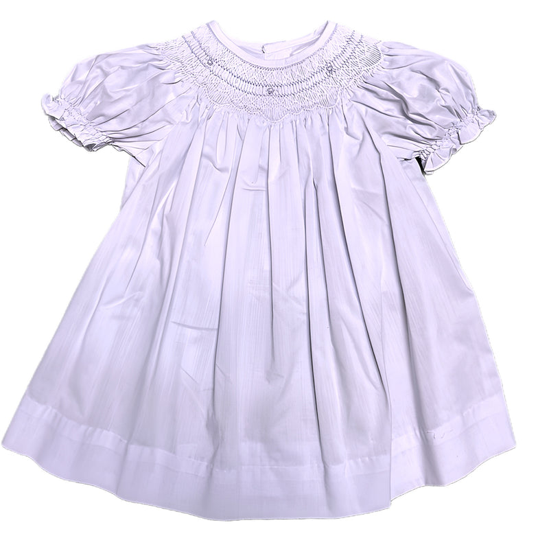 FLOWER AND PEARL SMOCKED HEIRLOOM DAYGOWN AND MATCHING BONNET - LAVENDER