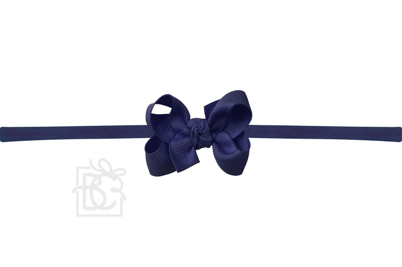 NAVY LYCRA PANTYHOSE HEADBAND WITH 3.5 INCH BOW ATTACHED