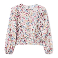 TWEEN FLORAL RUFFLE SMOCKED BOTTOM TOP