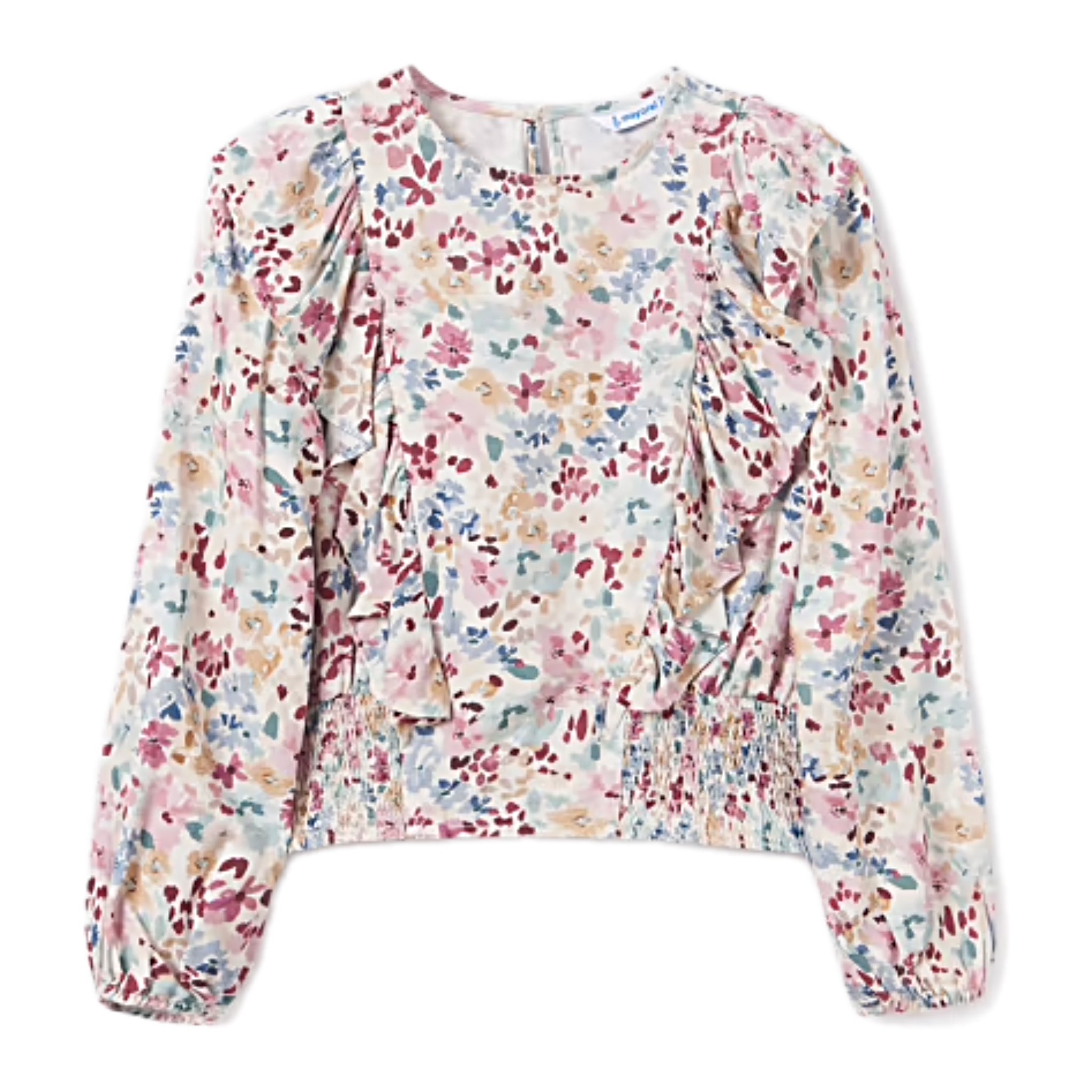 TWEEN FLORAL RUFFLE SMOCKED BOTTOM TOP