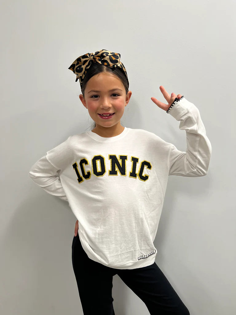 TWEEN ICONIC APPLIQUE GLITTER AND FELT PATCH COLLEGIATE TOP