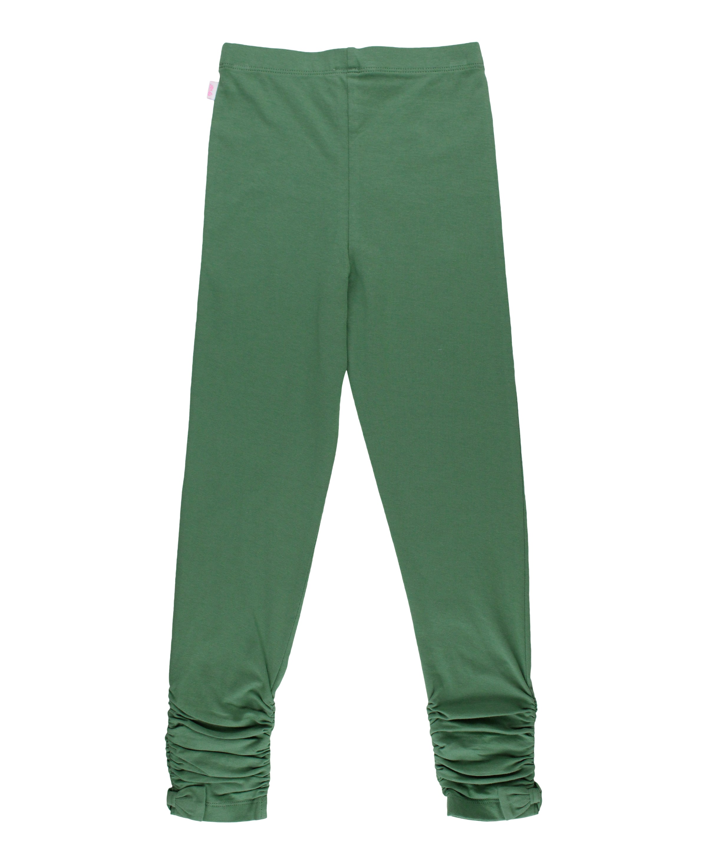 GIRLS RUCHED BOW LEGGINGS DARK IVY