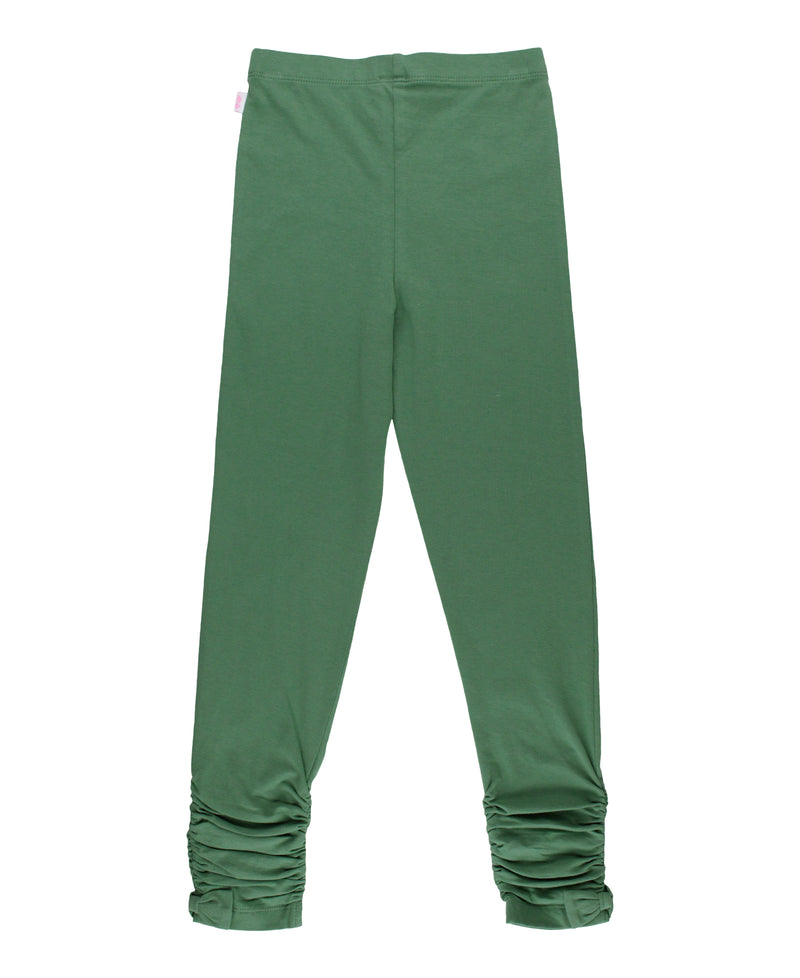 GIRLS RUCHED BOW LEGGINGS DARK IVY