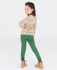 GIRLS RUCHED BOW LEGGINGS DARK IVY
