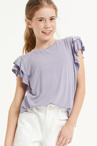 TWEEN TIERED FLUTTER SLEEVE TEE - LAVENDER