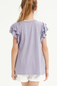 TWEEN TIERED FLUTTER SLEEVE TEE - LAVENDER