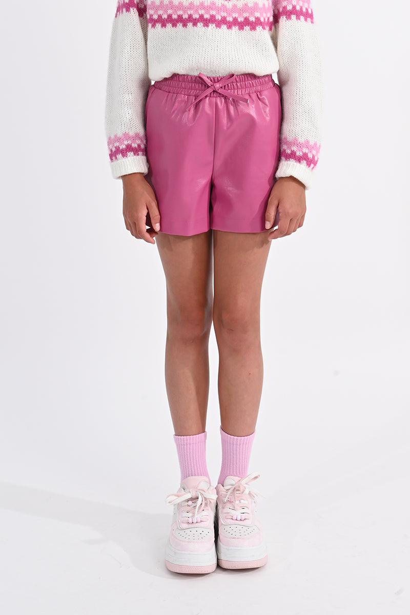TWEEN VEGAN LEATHER PINK SHORTS