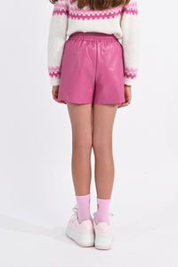 TWEEN VEGAN LEATHER PINK SHORTS