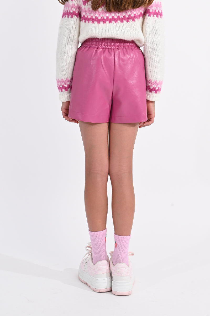 TWEEN VEGAN LEATHER PINK SHORTS