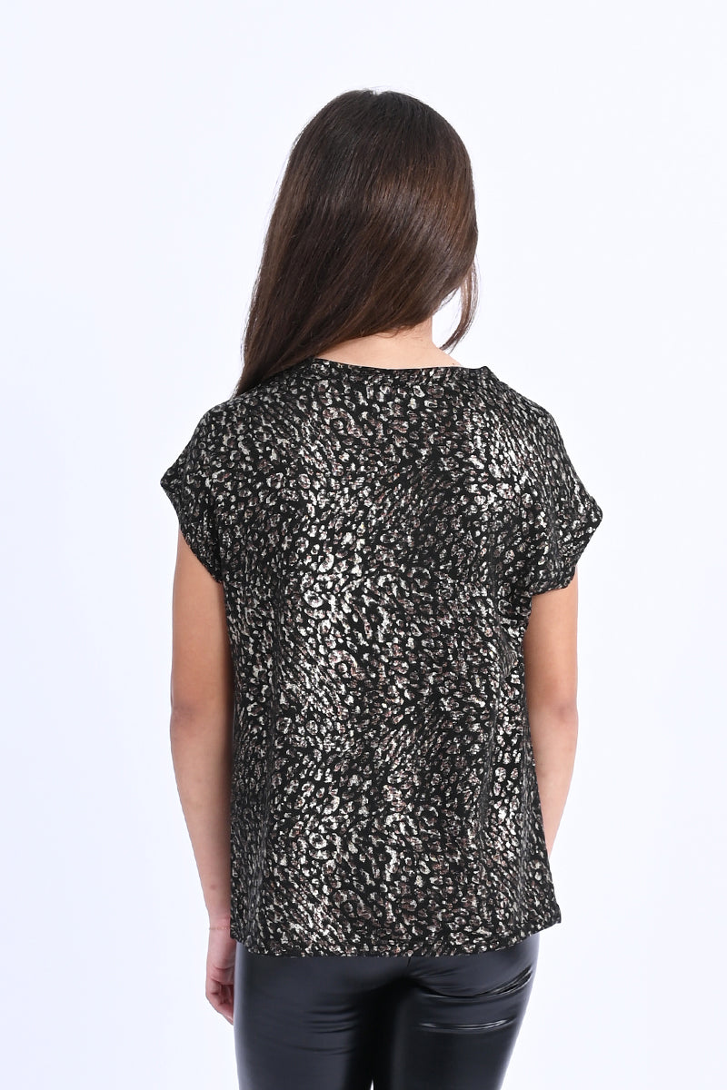 TWEEN BLACK AND GOLD CHEETAH TOP