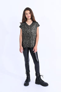 TWEEN BLACK AND GOLD CHEETAH TOP