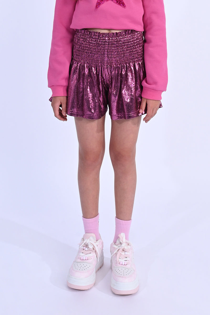 TWEEN PINK SMOCKED WAIST FLOUNCE SHORT