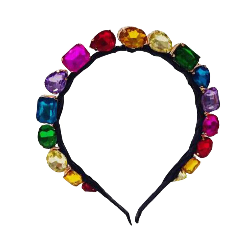 STANDING MULTI JEWEL HEADBAND - BLACK/RAINBOW