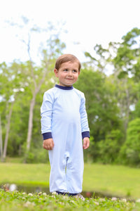 MILLER LONG SLEEVE ROMPER LIGHT BLUE STRIPE/NAVY