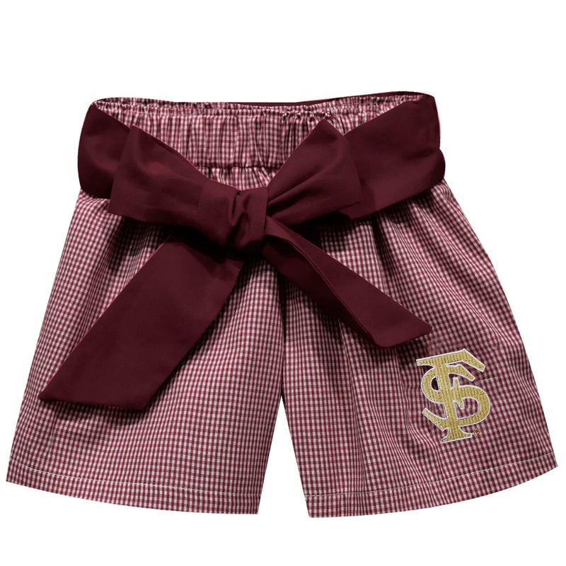 FLORIDA STATE MAROON GINGHAM EMBROIDERED SHORTS WITH SASH