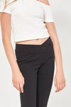 TWEEN CROSSOVER WAIST RIBBED FLARE PANTS - BLACK