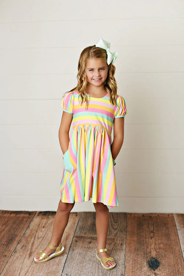 POCKET DRESS RAINBOW STRIPES
