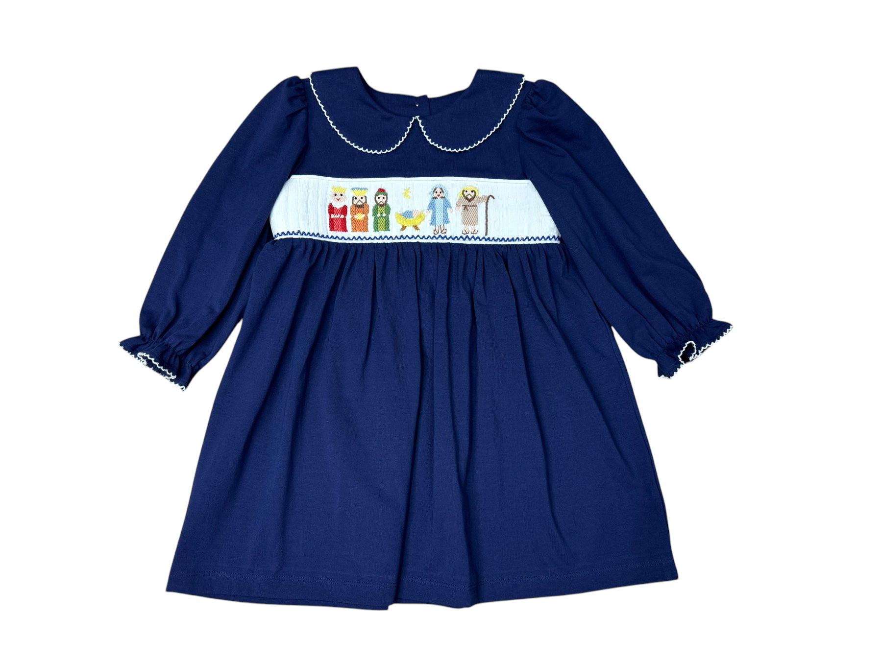 NATIVITY SMOCKED L/S DRESS