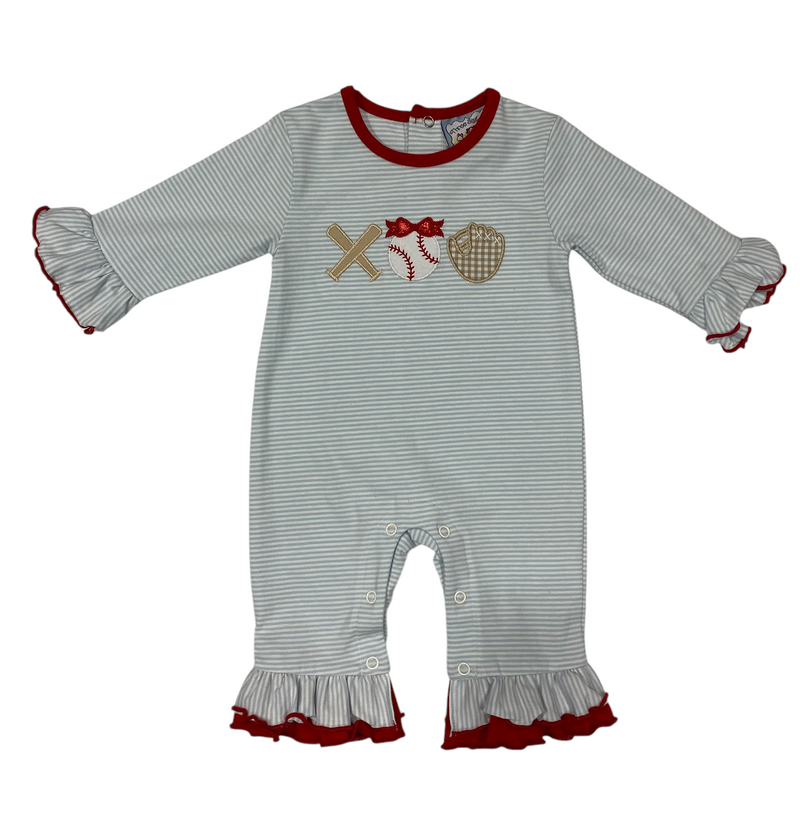 BASEBALL APPLIQUÉ GIRLS ROMPER