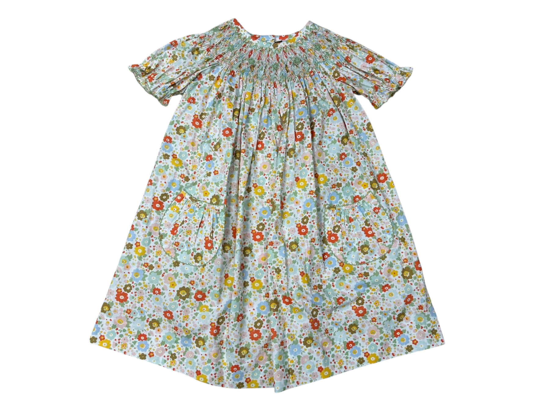 FALL FLORAL SMOCKED GEO BISHOP DRESS