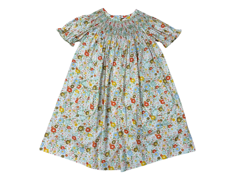 FALL FLORAL SMOCKED GEO BISHOP DRESS