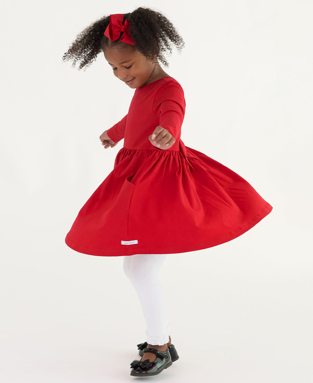 LONG SLEEVE KNIT TWIRL DRESS RED