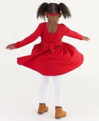 LONG SLEEVE KNIT TWIRL DRESS RED