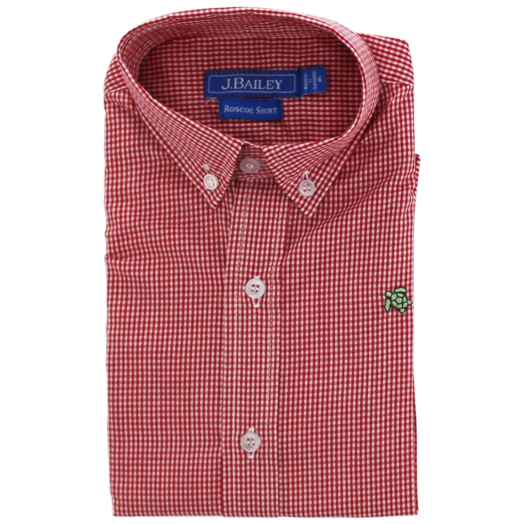 ROSCOE BUTTON DOWN SHIRT- RED MICROCHECK