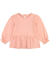 KNIT PUFF SLEEVE PEPLUM TOP FRENCH ROSE