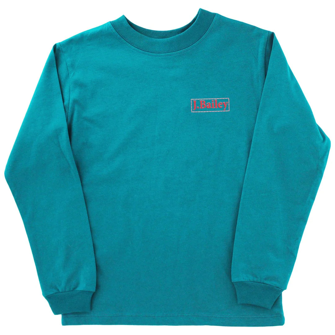 LONG SLEEVE LOGO TEE - SANTA DOG/TEAL